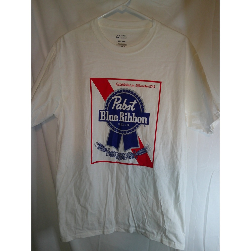 Port & Company Pabst Blue Ribbon‎ Beer Graphic T-Shirt White Adult M